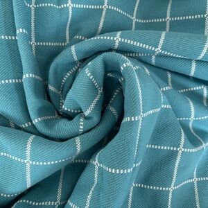 100% cotton teal with white checkered pattern in thick woven fabric